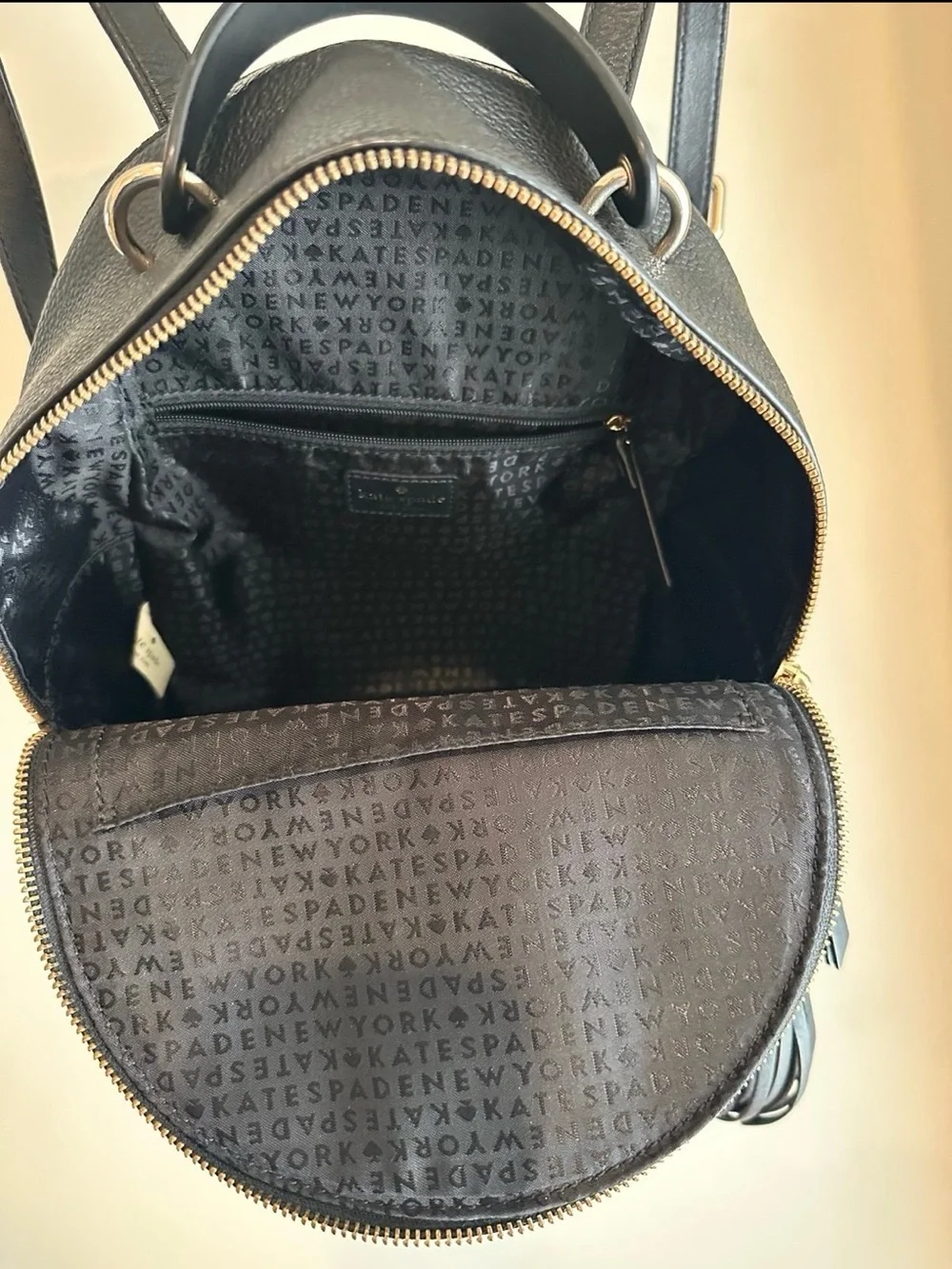 kate spade Black Pebbled Leather Mini Backpack with Gold Hardware